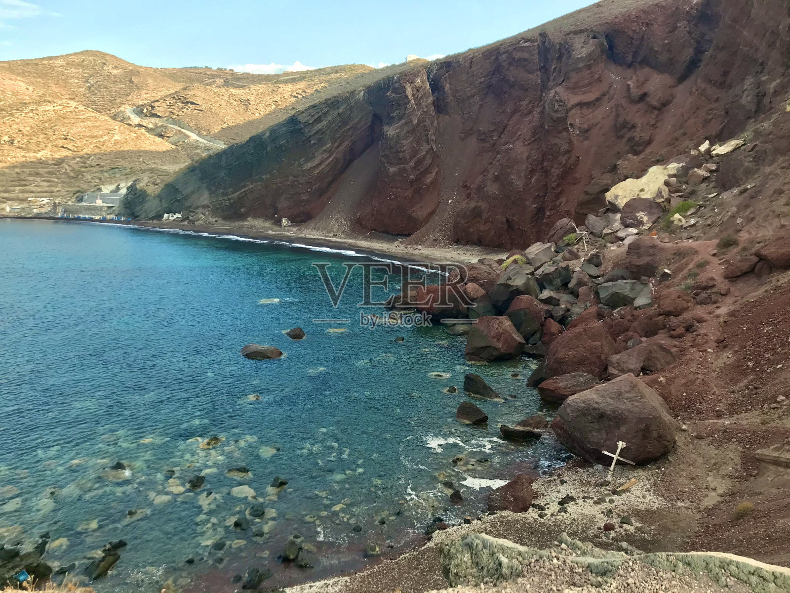 希腊-圣托里尼-红色海滩照片摄影图片