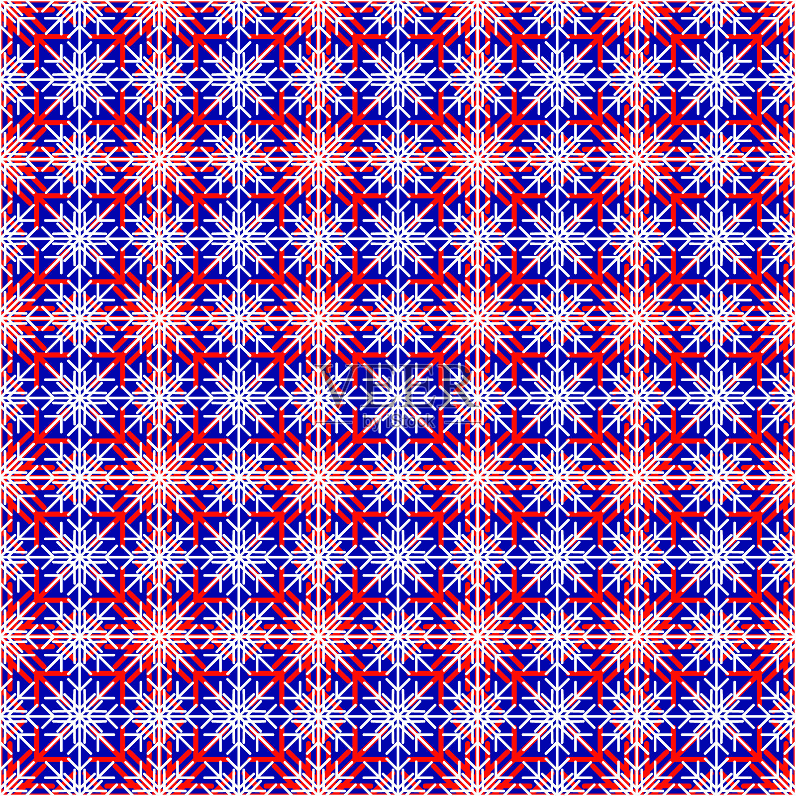 在蓝色背景上重复优雅的白红色图案。重复明亮的雪花花。节日的丰富的设计。插画图片素材