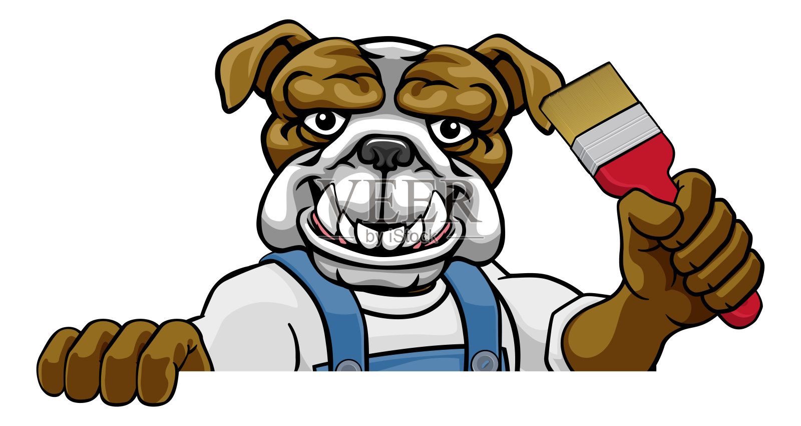 牛头犬油漆工装饰手握画笔插画图片素材