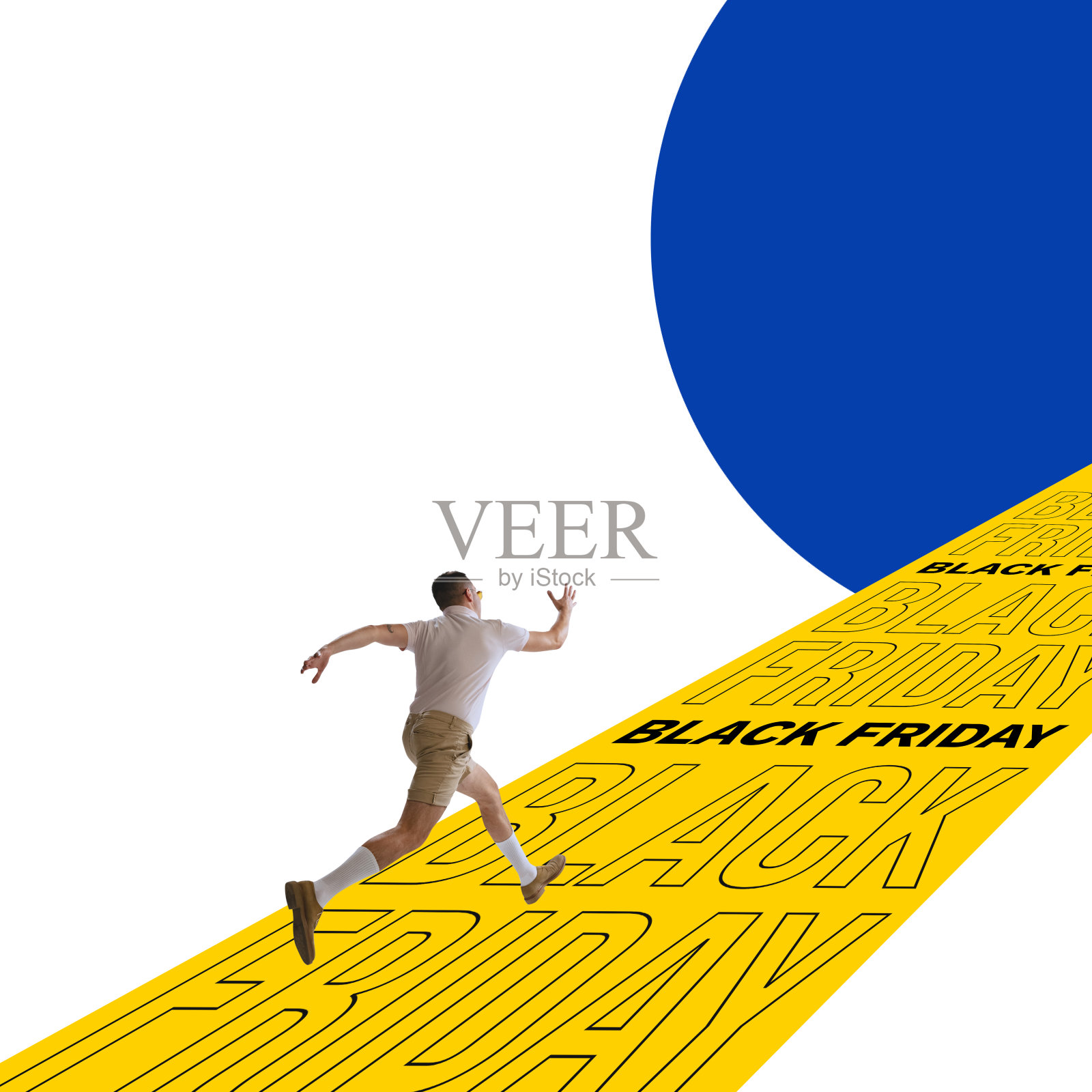 年轻的时尚男子在复古风格的衣服在明亮的色彩背景。促销海报，黑色星期五，网络星期一的概念。照片摄影图片