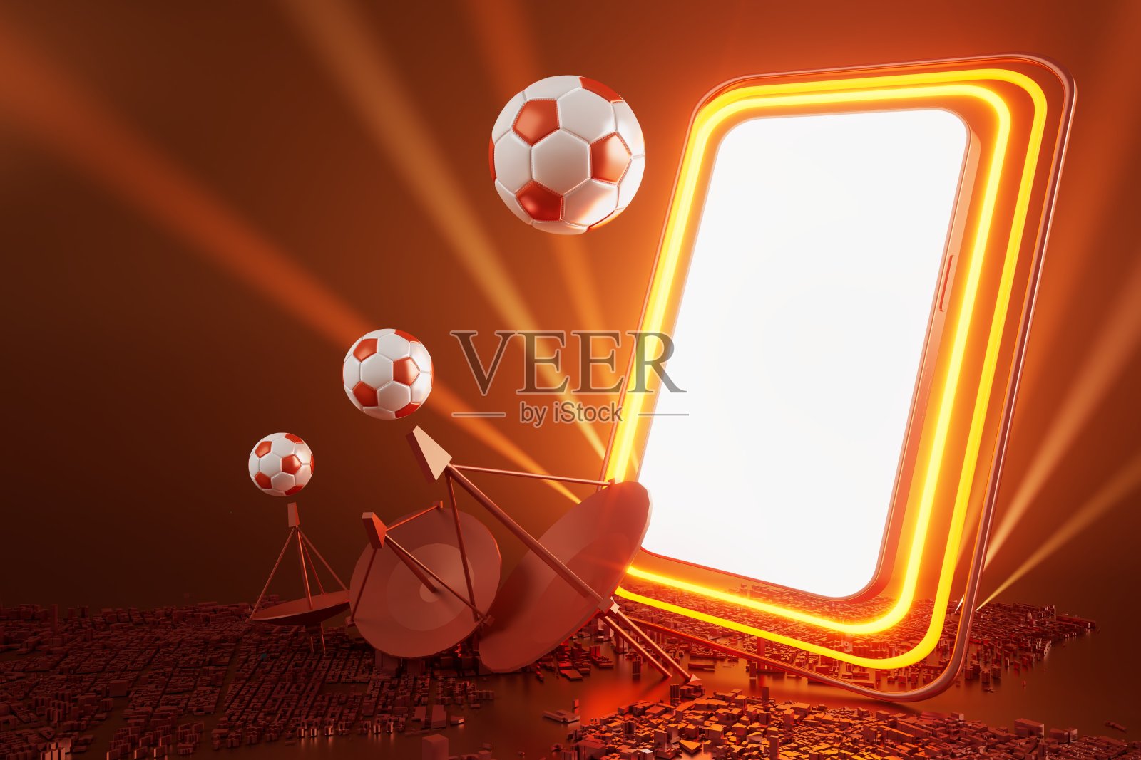足球实物、运动球设计、足球元素概念、3d插画、抽象足球技术、3d逼真渲染、绿色草地、在线体育直播、赌场体育业务插画图片素材