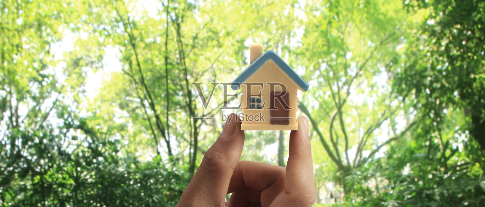 手执房屋模型。财产保险和安全买租房的概念照片摄影图片