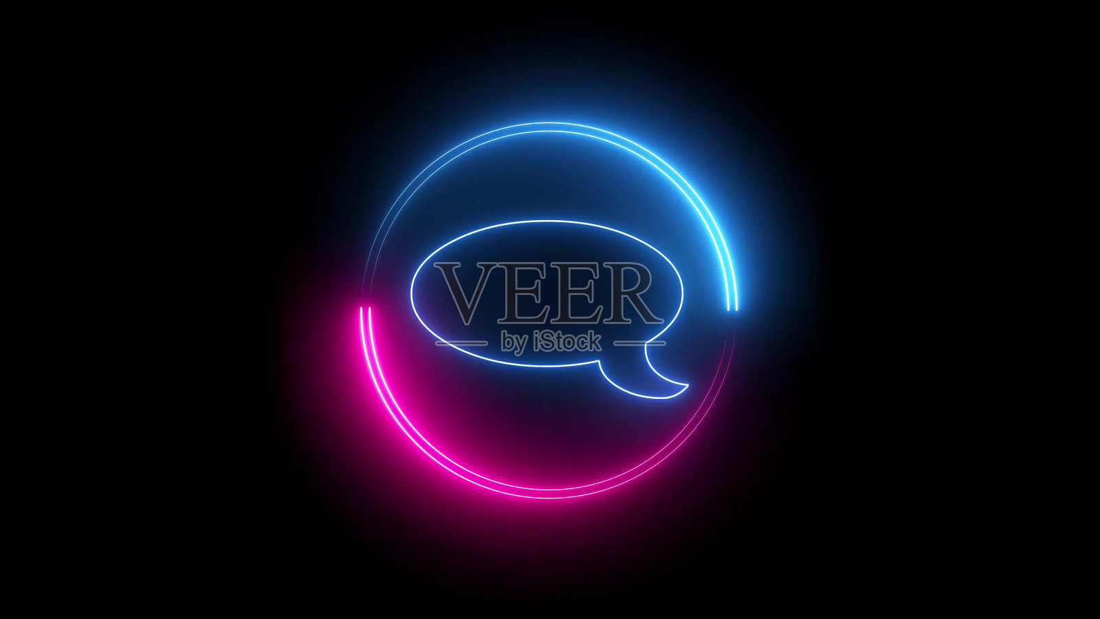 蓝色和粉色霓虹灯线条消息图标，黑色背景照片摄影图片