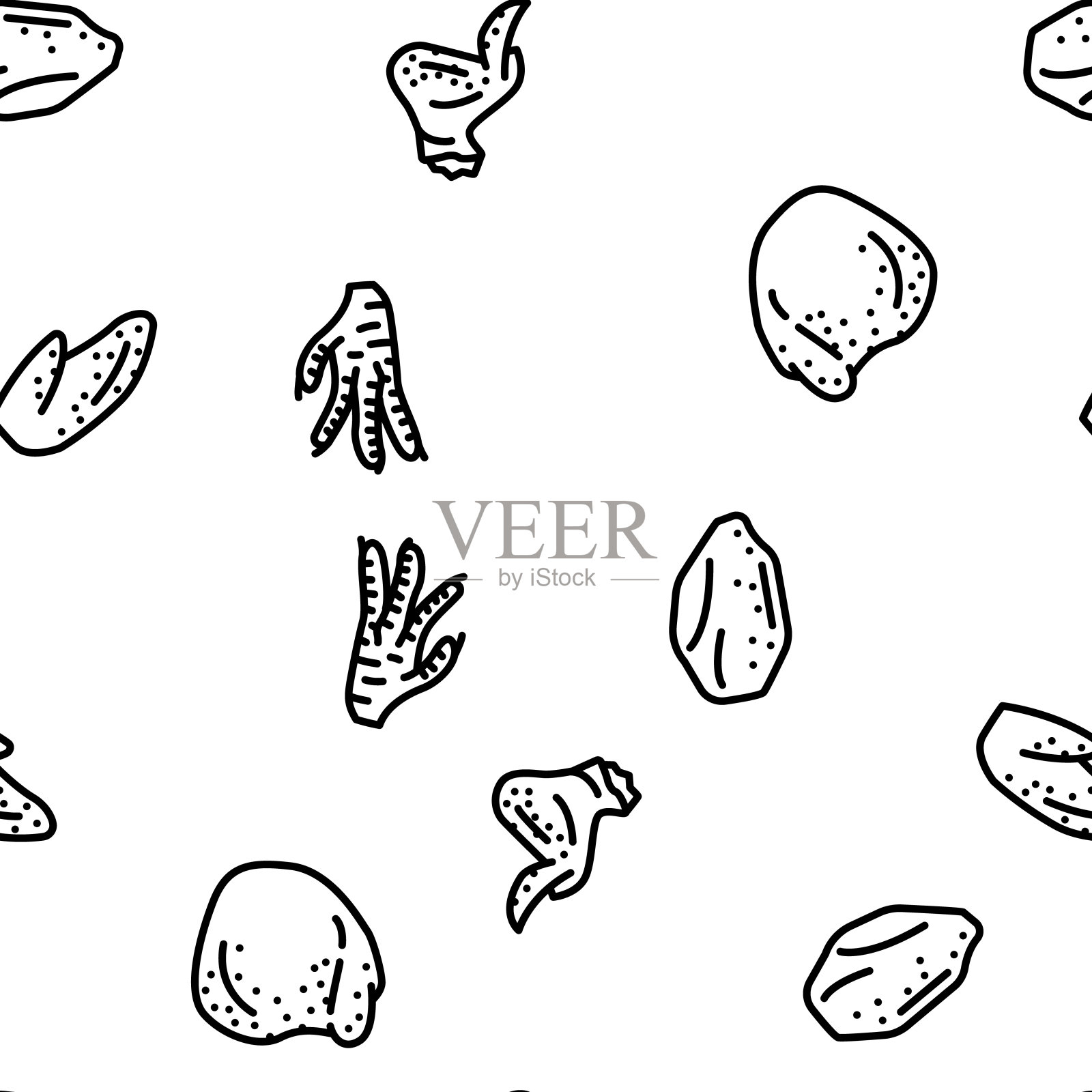 鸡胴体，肉和器官矢量无缝模式插画图片素材