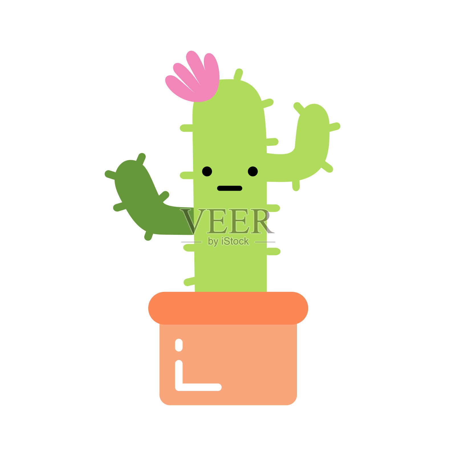 可爱的卡通仙人掌与有趣的脸在花盆。可以用于卡片，邀请或像贴纸。花盆里的仙人掌设计元素图片