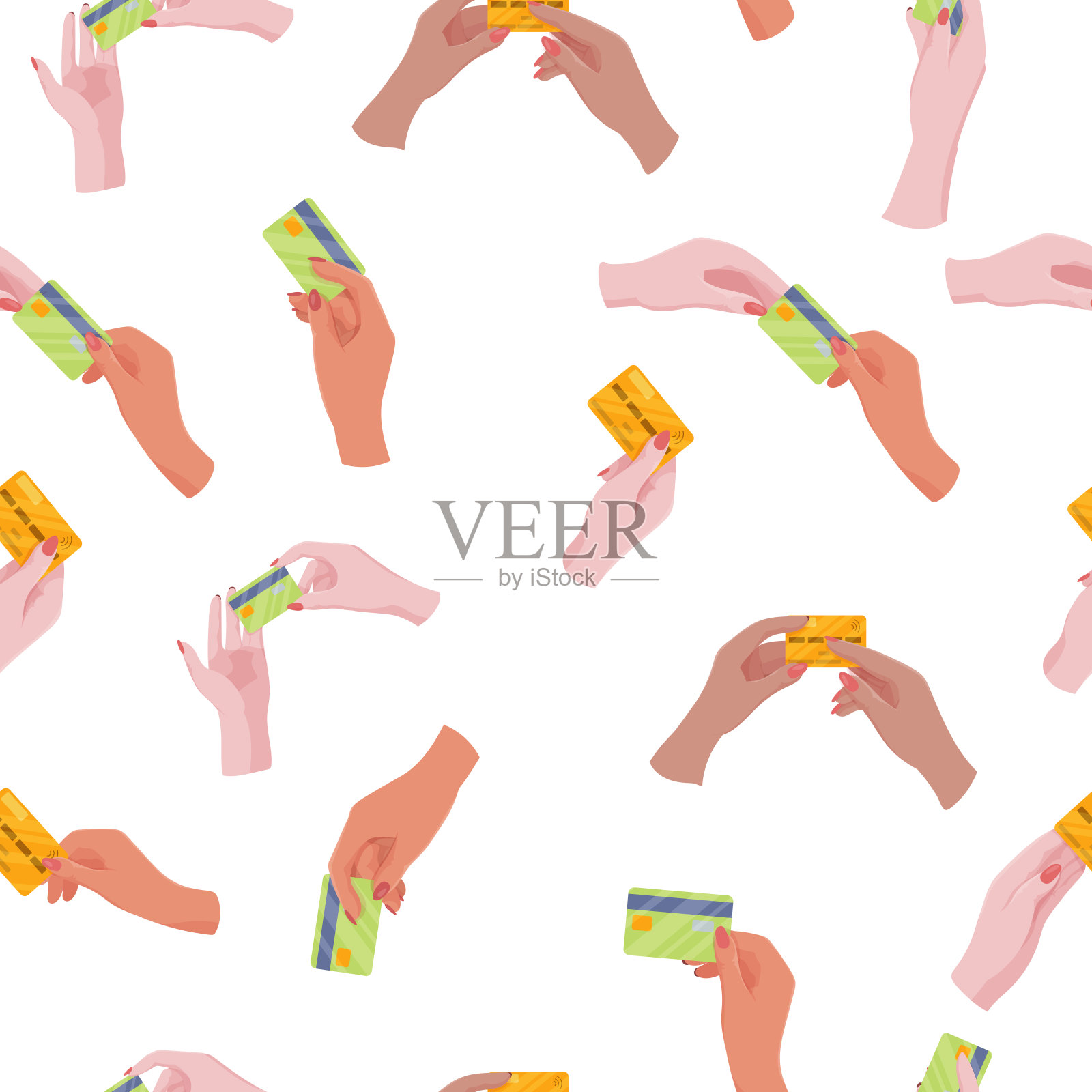 图案有纸币、信用卡和各种面额的硬币。无缝模式。白色背景上分离株的矢量插图。插画图片素材