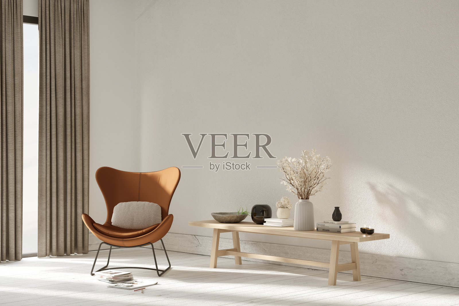 客厅里的现代橙色扶手椅照片摄影图片