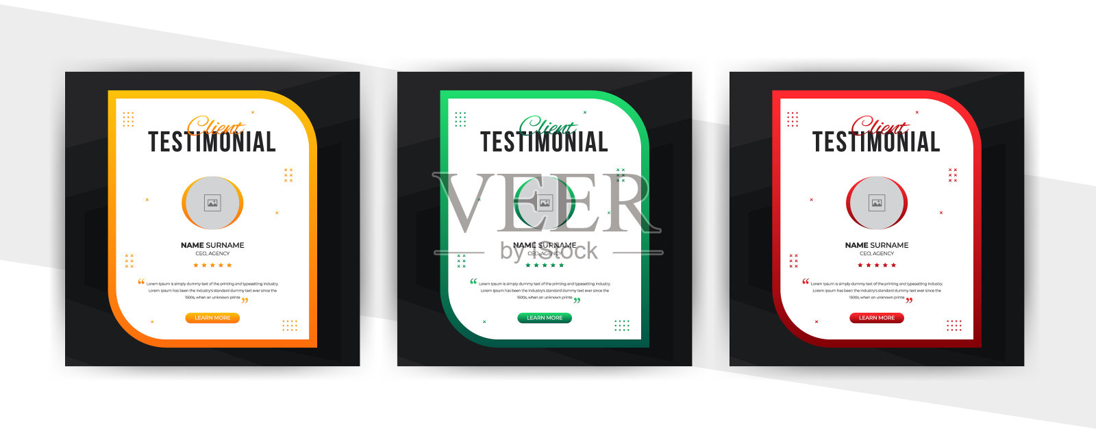 客户证明社交媒体帖子设计。客户服务反馈审查横幅与颜色变化模板插画图片素材