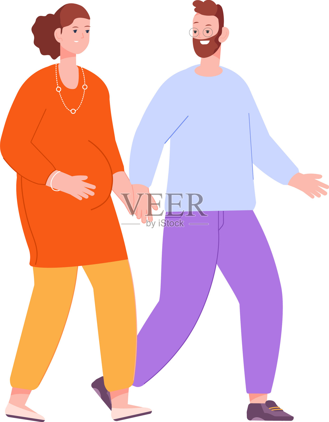 一对幸福的夫妻在散步，男人和孕妇设计元素图片
