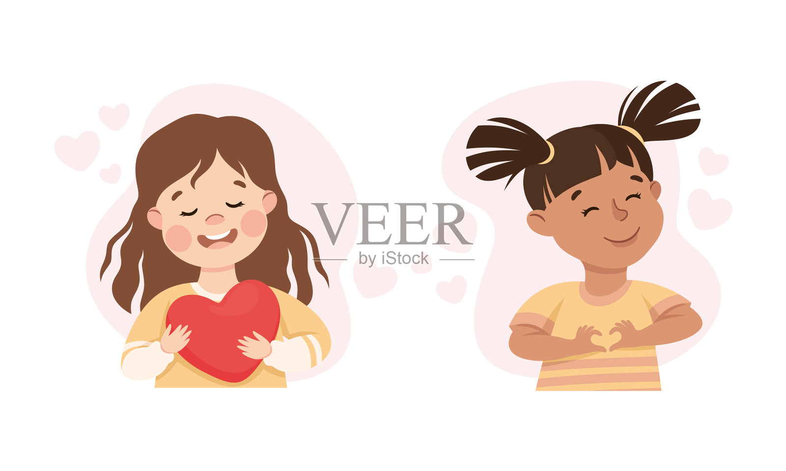 快乐的孩子爱自己的女孩抱着红红的心设计元素图片