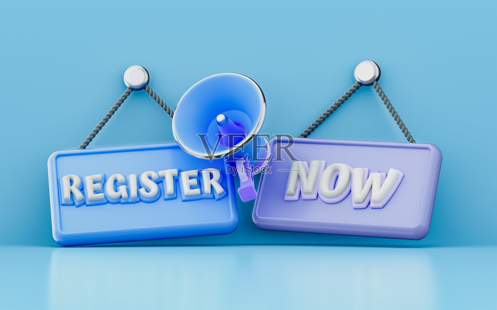 登记现在挂招牌与扩音器3d渲染概念为照片摄影图片