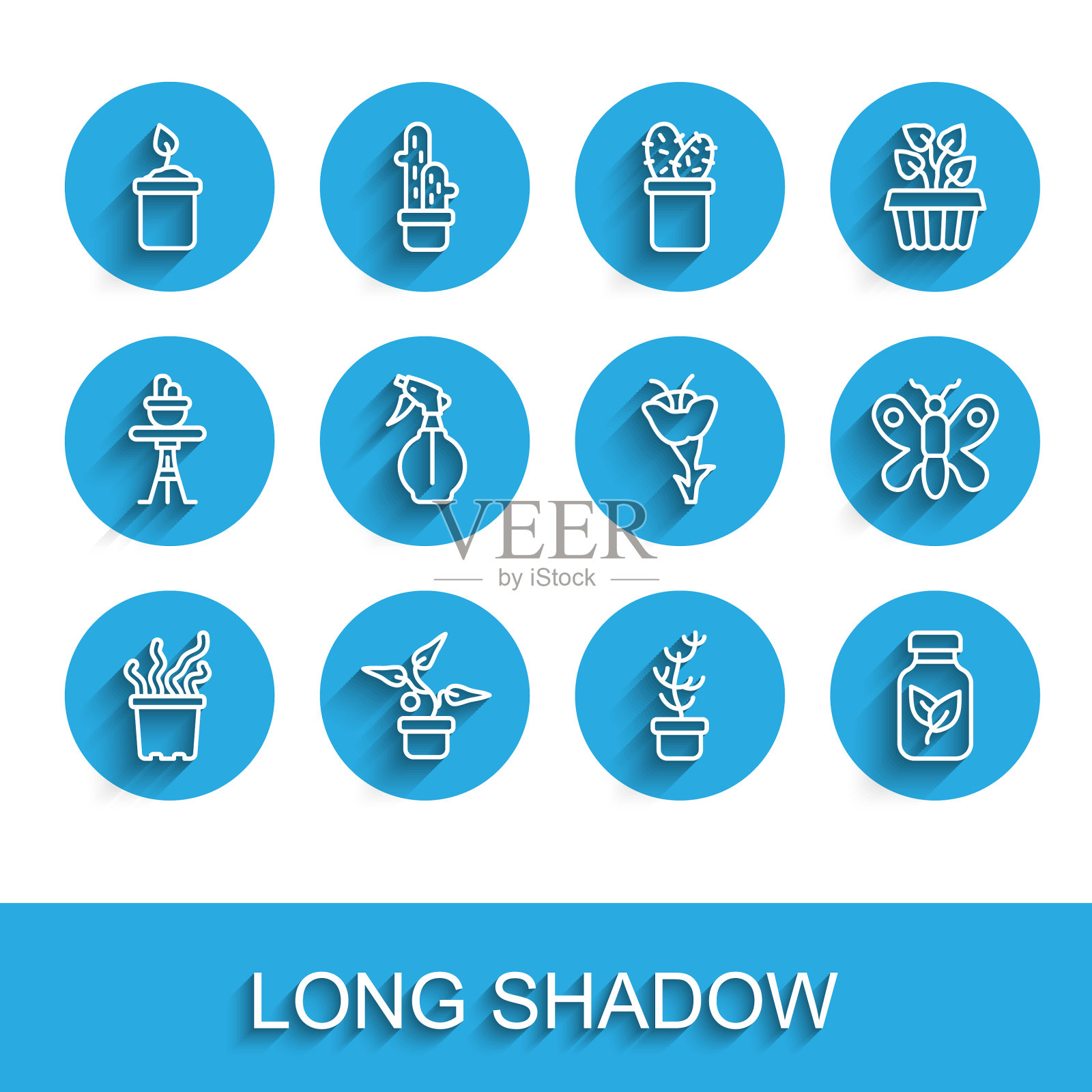 盆栽植物中设置奇异的热带植物线图标素材