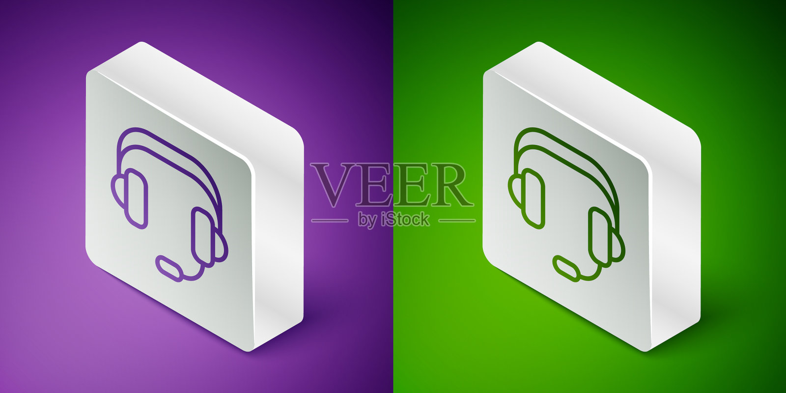等距线耳机图标隔离在紫色插画图片素材