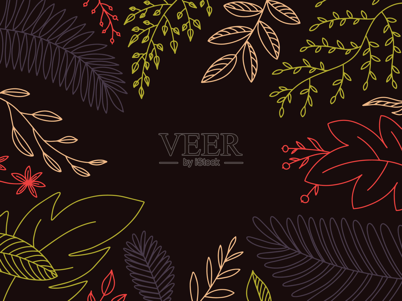 背景与轮廓风格的花卉框架插画图片素材