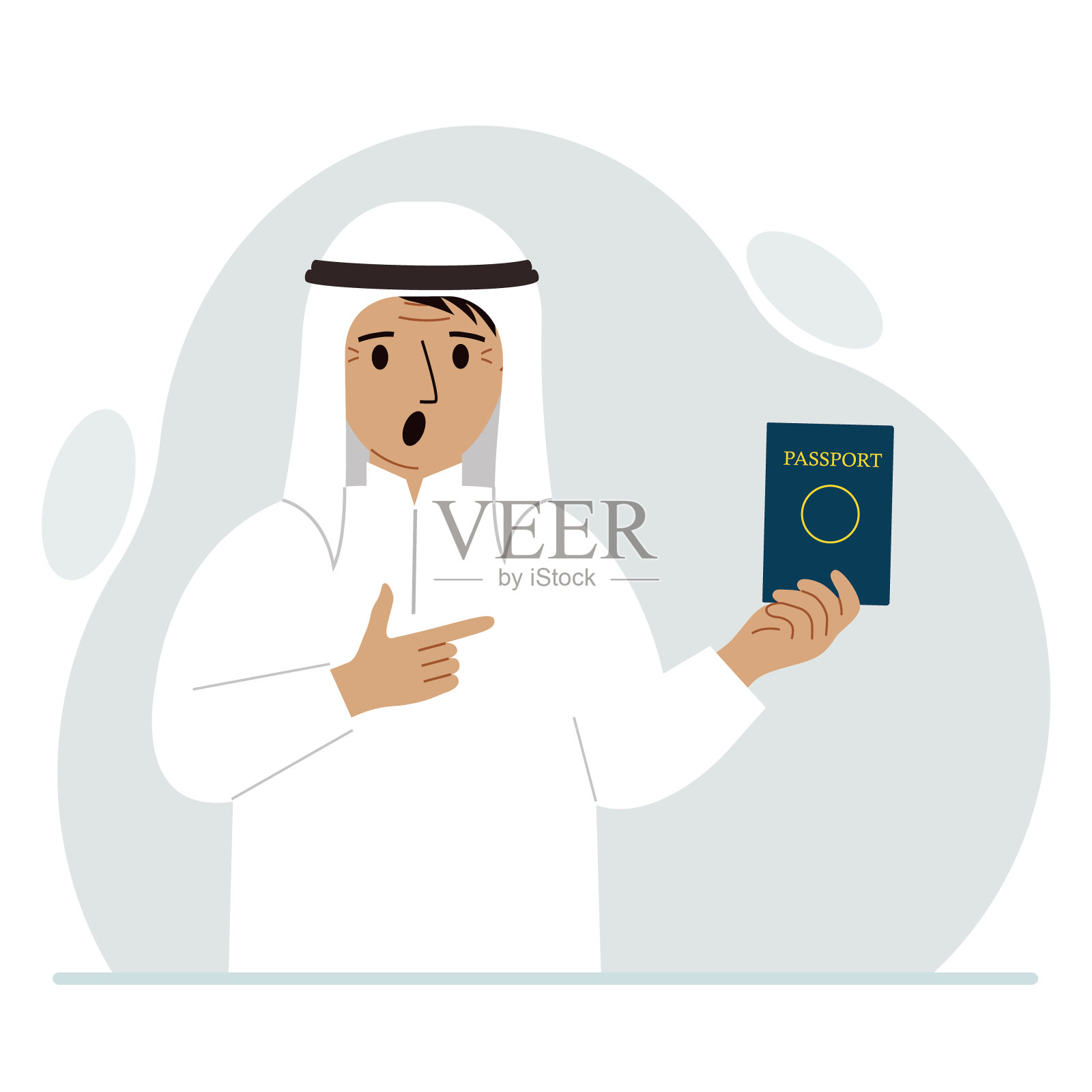 一名男子手里拿着护照进行核查。用户控制的概念。插画图片素材