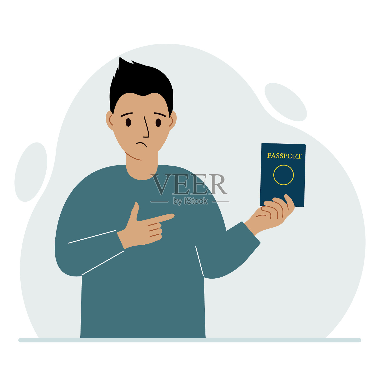 一名男子手里拿着护照进行核查。用户控制的概念。插画图片素材