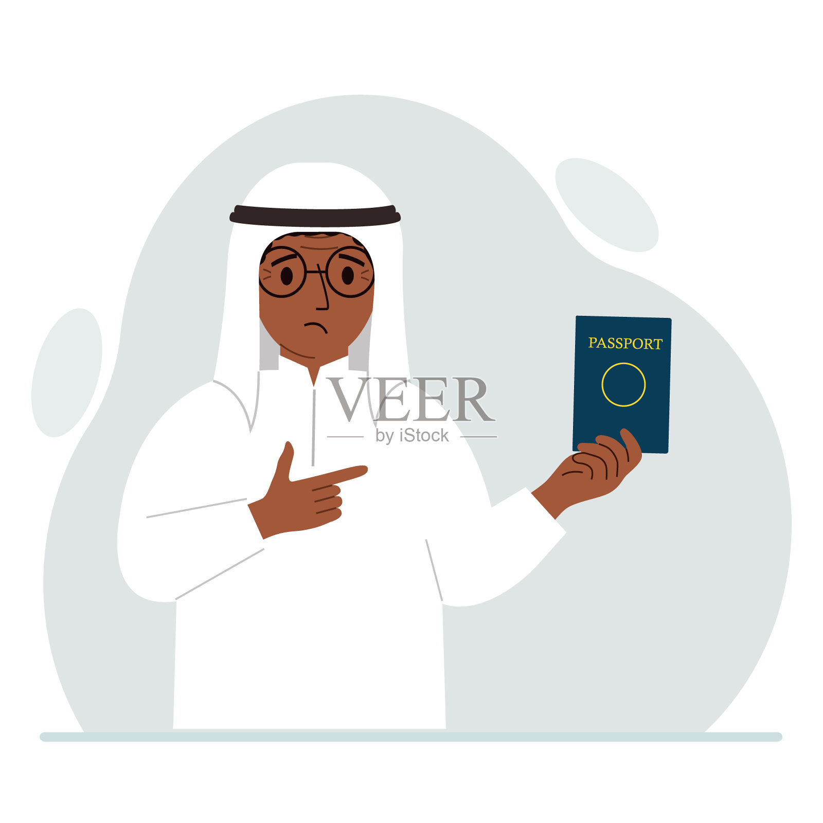 一名男子手里拿着护照进行核查。用户控制的概念。插画图片素材