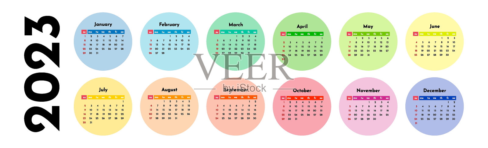 2023年的日历被隔离在白色背景上设计模板素材