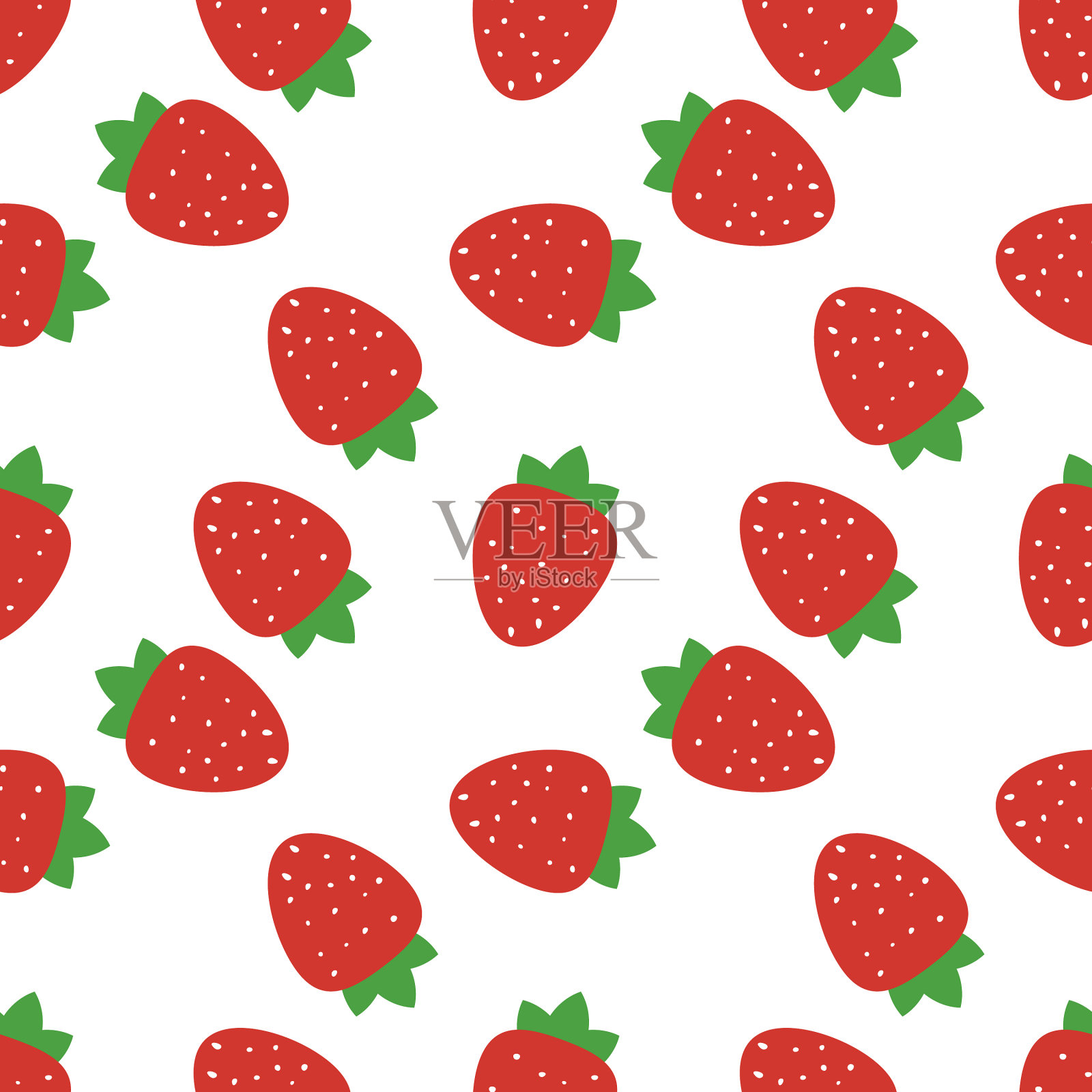 草莓和树叶的无缝图案插画图片素材