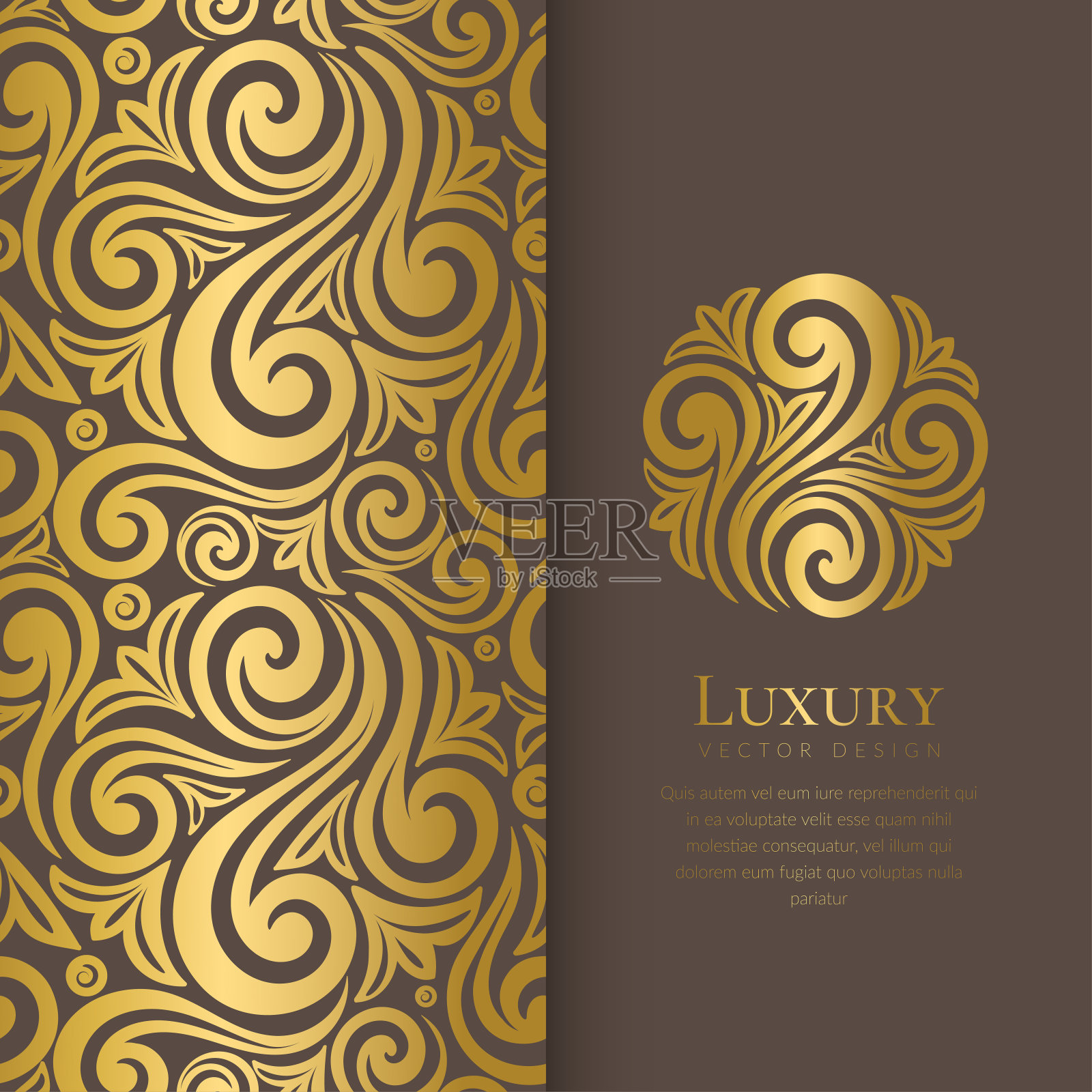 棕色和金色的豪华邀请卡设计与矢量装饰图案。的模板。可用于背景和墙纸。优雅经典的矢量元素非常适合装饰。插画图片素材