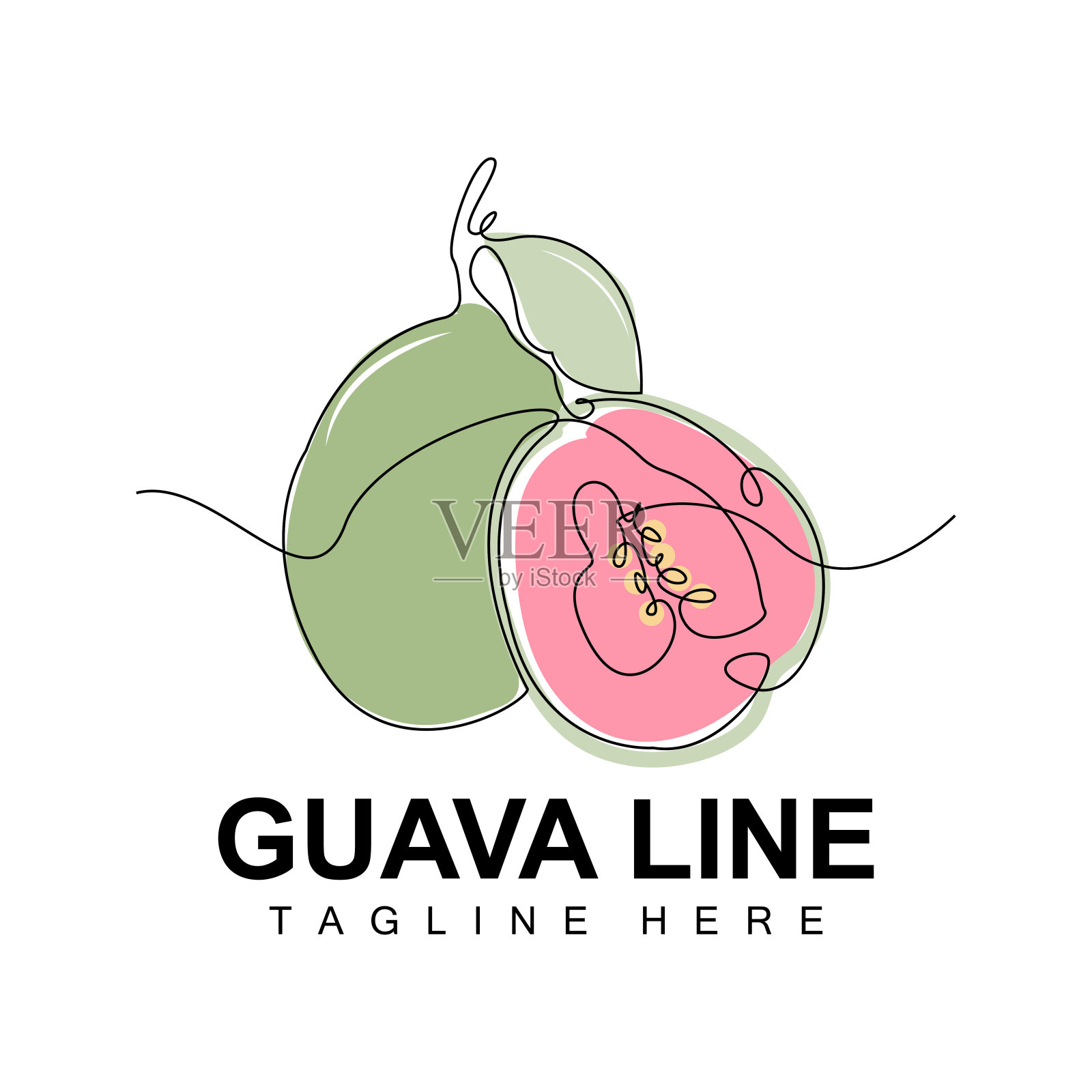番石榴标志设计，矢量与线风格，新鲜水果市场插图，维生素植物设计元素图片