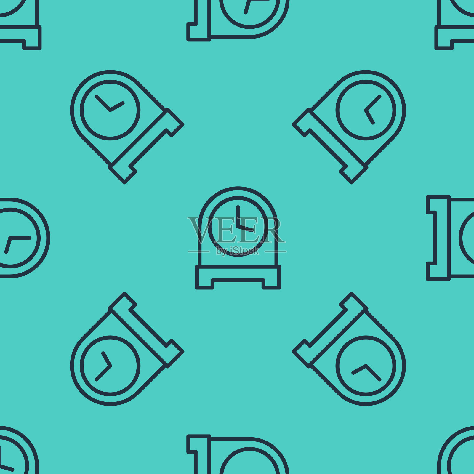 黑线古色古香的时钟图标隔离无缝插画图片素材