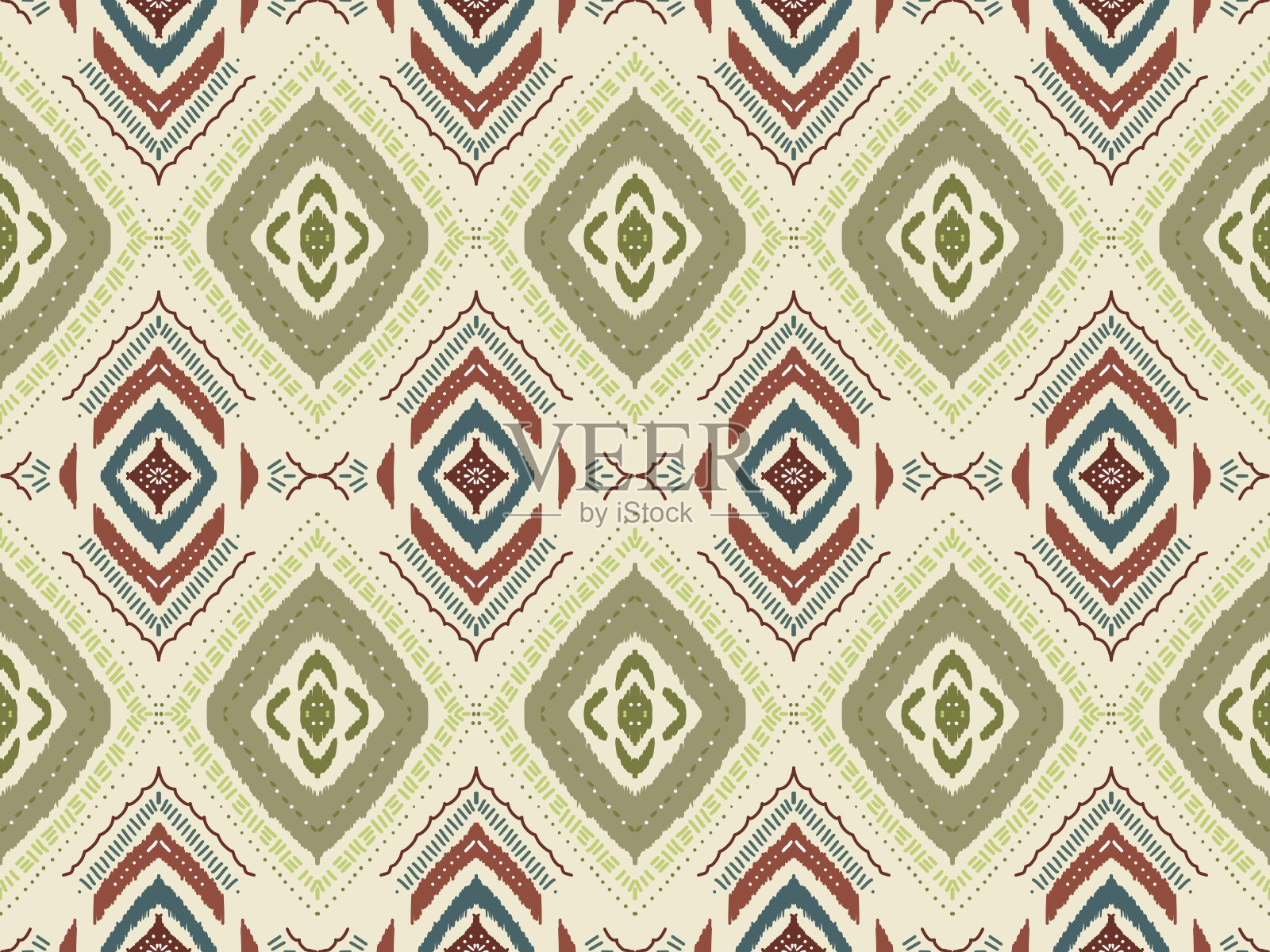 民族伊卡特纹样背景。地毯墙纸服装包装蜡染织物插图。刺绣的风格。插画图片素材