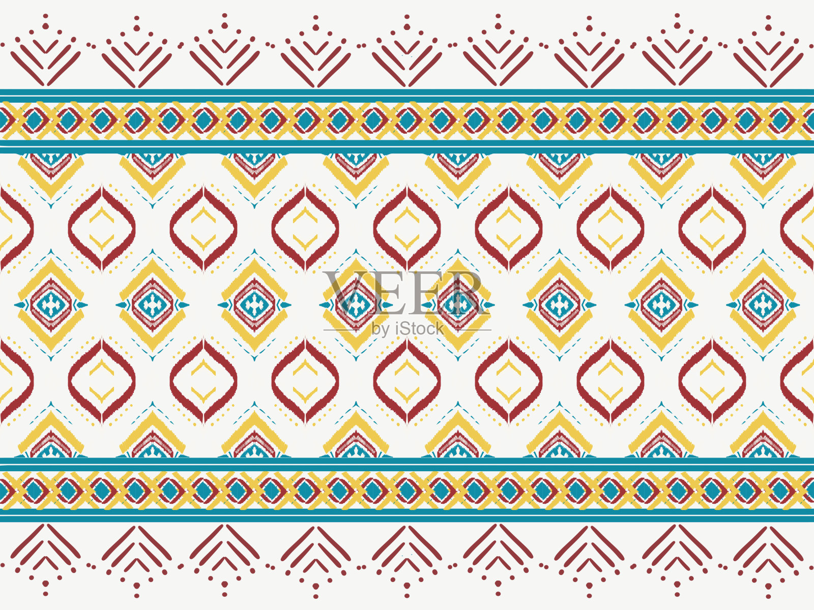 民族伊卡特纹样背景。地毯墙纸服装包装蜡染织物插图。刺绣的风格。插画图片素材