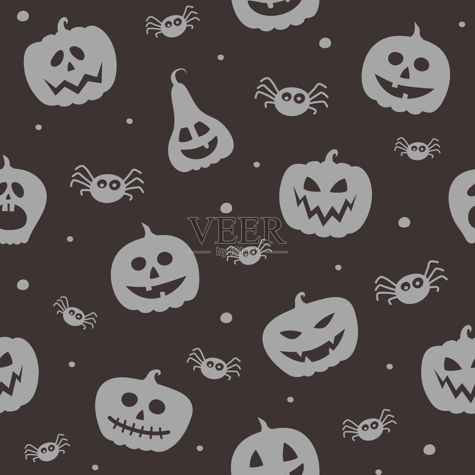 诡异的万圣节壁纸，上面有南瓜和蜘蛛。无缝模式。向量插画图片素材