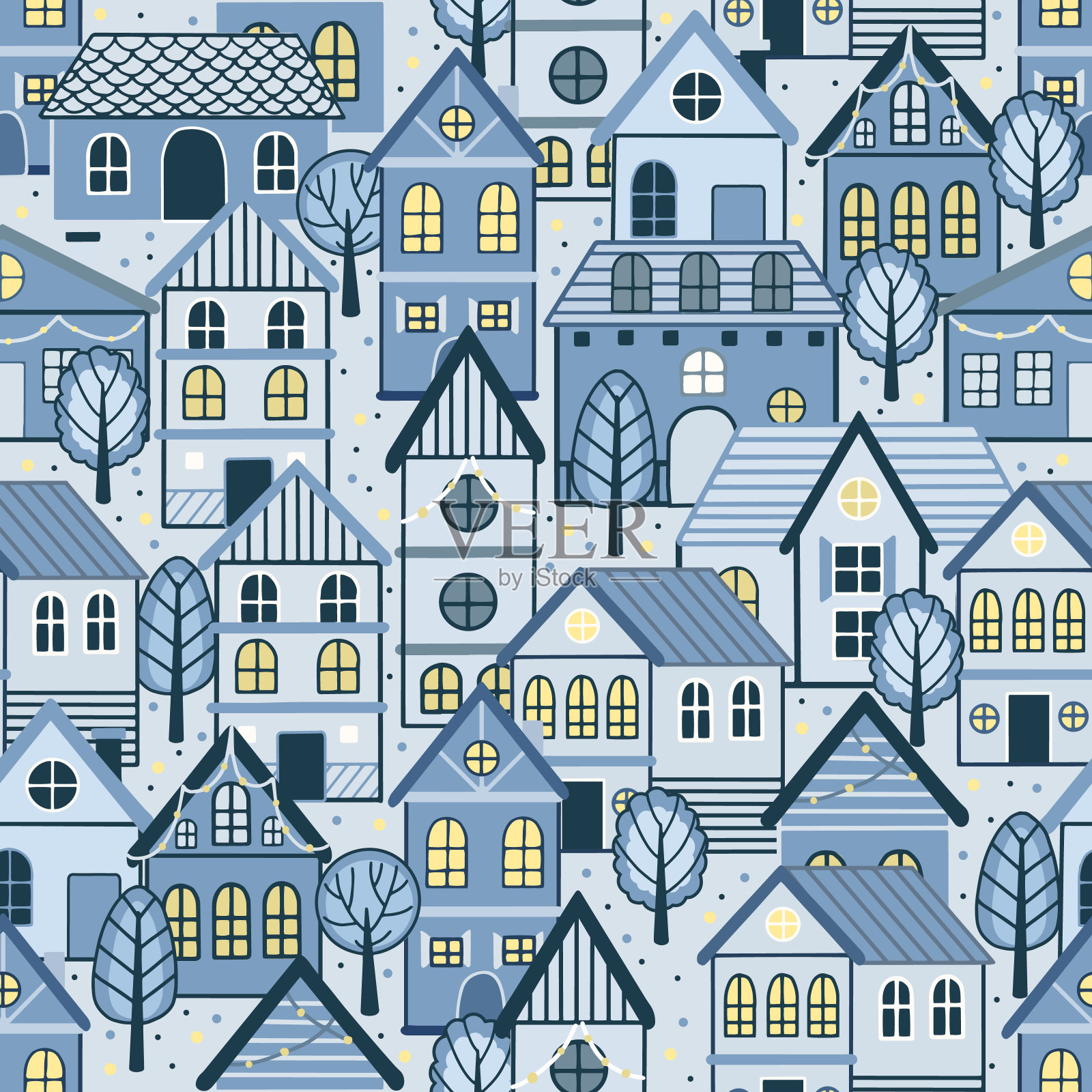 无缝模式的涂鸦屋。伟大的织物，纺织矢量插图插画图片素材