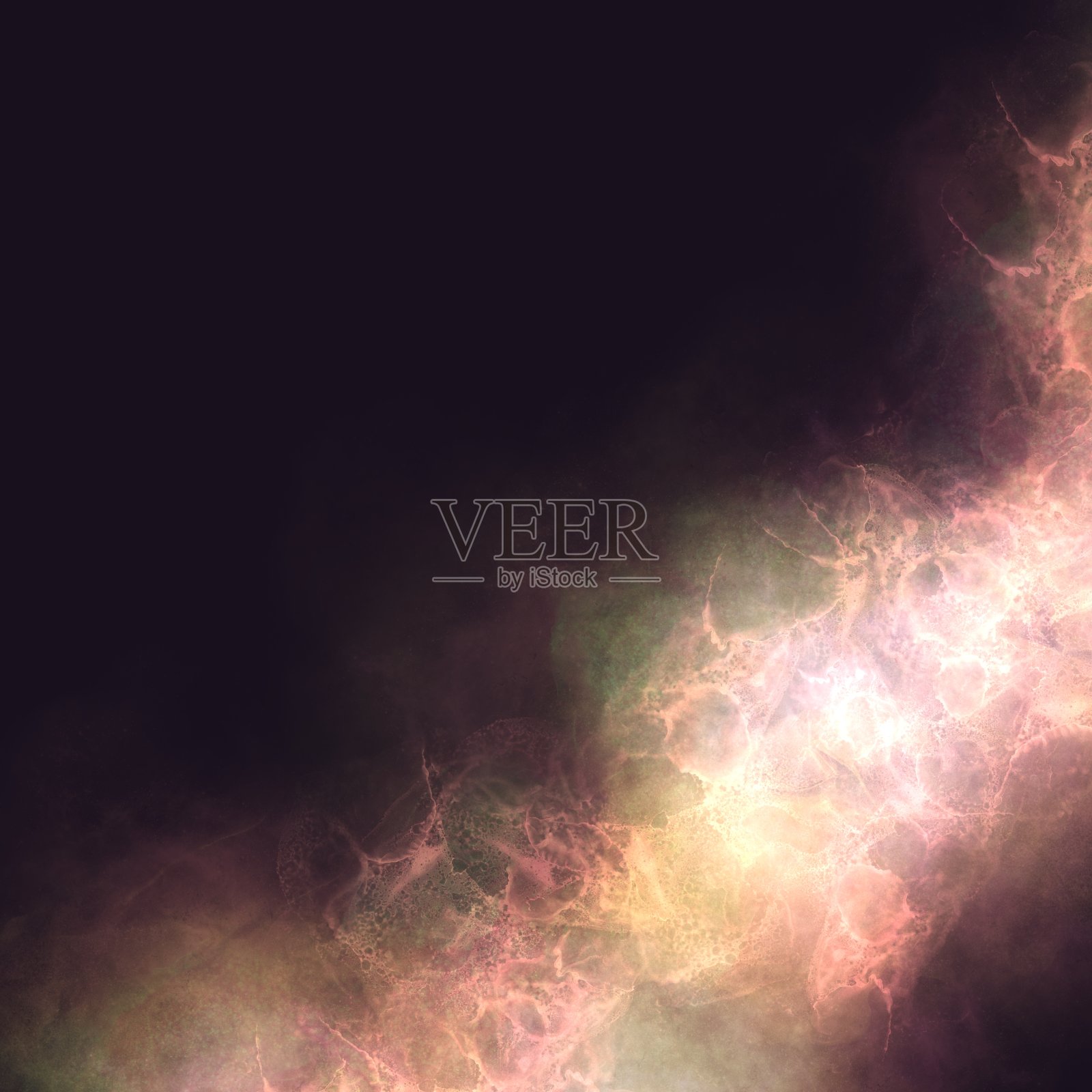 方形黑色框架与外层空间的形象。橙色发光的星云。酒精墨水的艺术。带有复制空间的模板插画图片素材