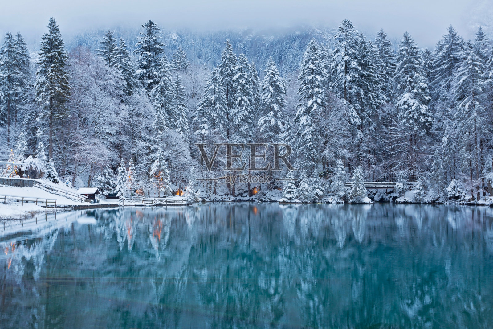 美丽的湖泊在冬天的瑞士阿尔卑斯山，瑞士照片摄影图片