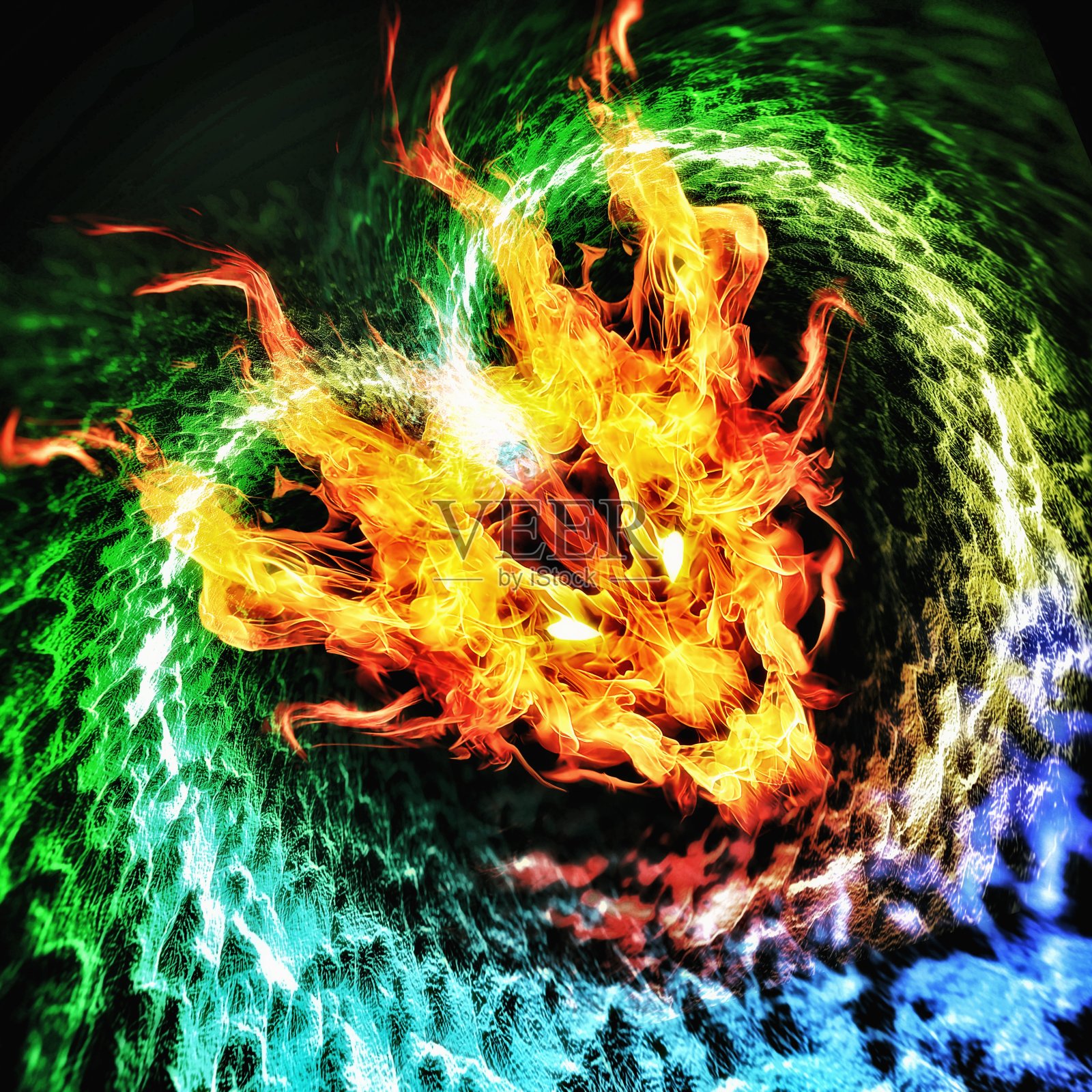 火焰在龙形旋转的3d插图照片摄影图片