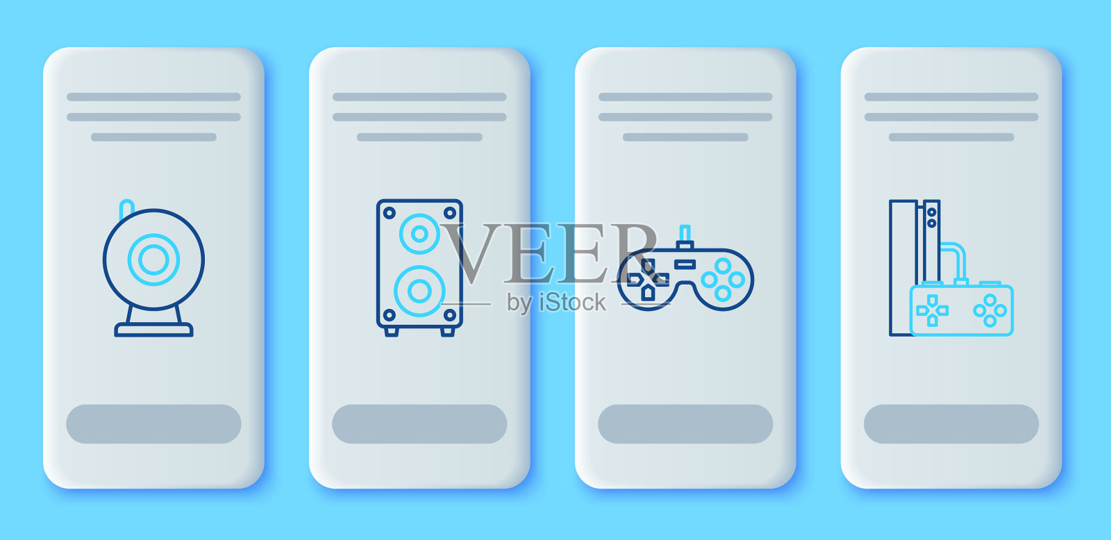 设置线立体声扬声器，手柄，网络摄像头和图标素材