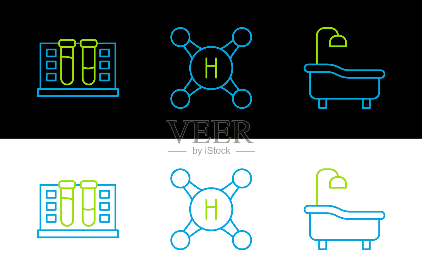 在浴缸试管上设置水滴图标素材