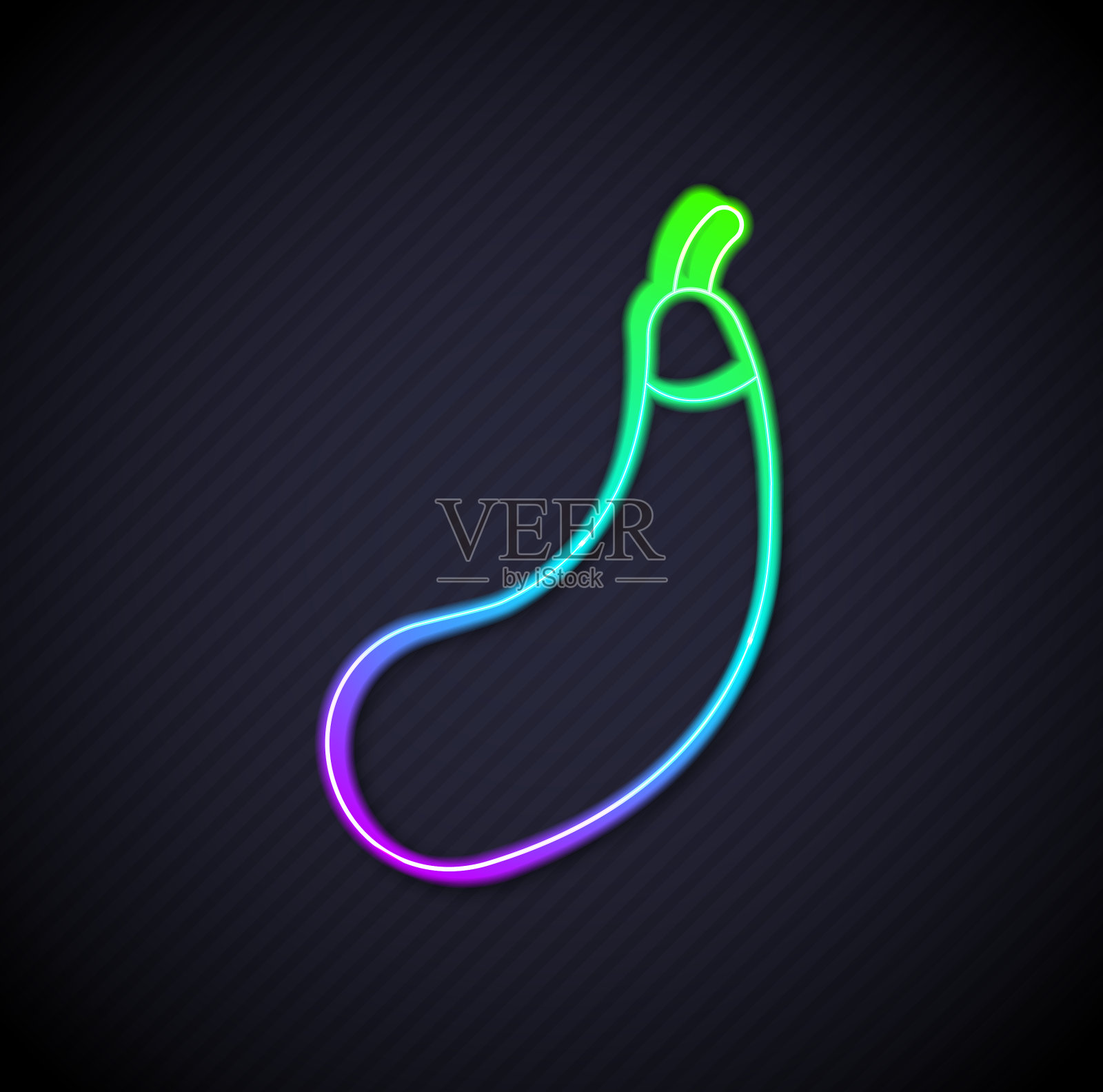 发光的霓虹线茄子图标孤立上黑色插画图片素材