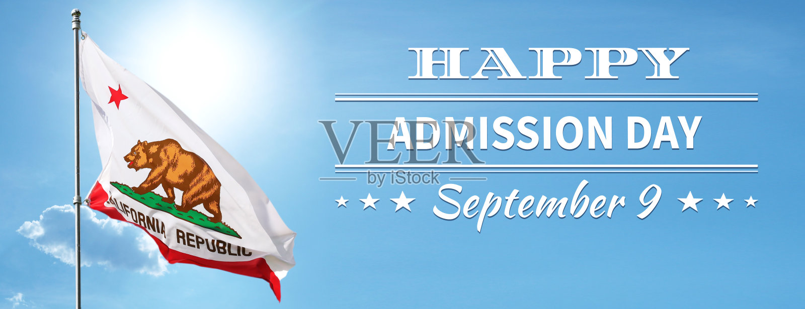 蓝色天空背景上的加州国旗。美国。照片摄影图片