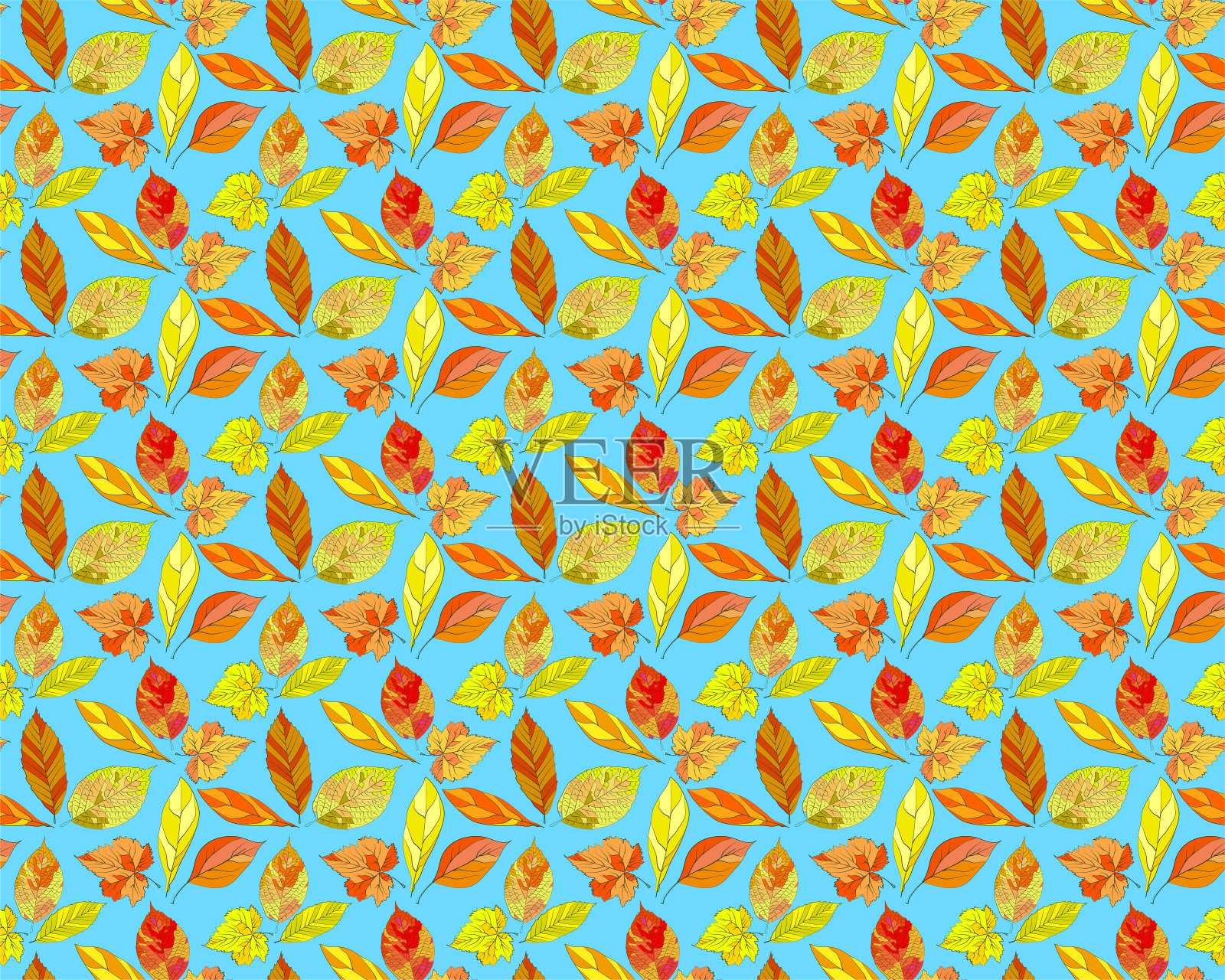 秋叶的重复图案。适用于织物设计，配件，家用纺织品，或应用背景。插画图片素材