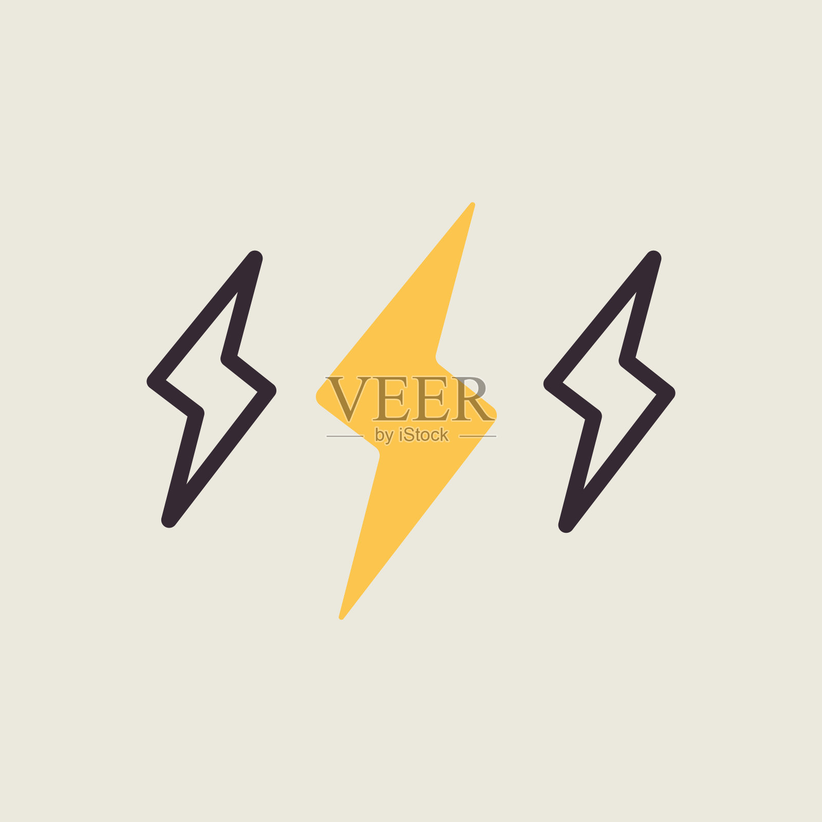 暴雨闪电矢量平面图标。天气符号图标素材