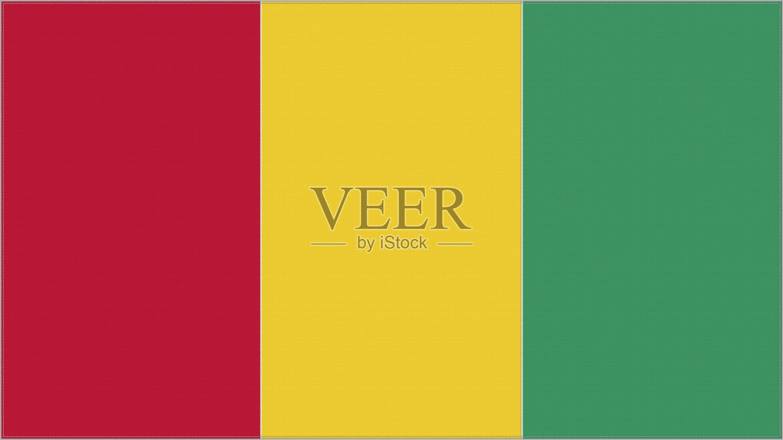 几内亚刺绣国旗。几内亚国徽缝织物。刺绣的盾形纹章。国家标志纺织品背景。照片摄影图片