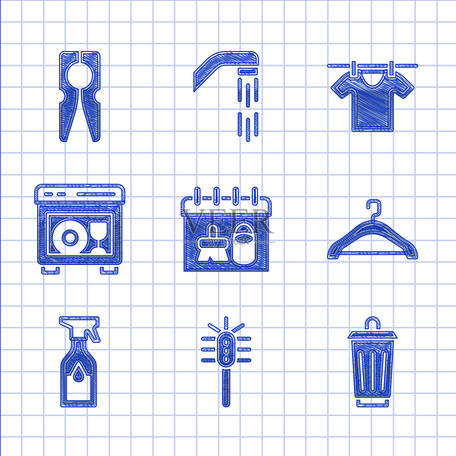 设置清洁日历，马桶刷垃圾桶图标素材