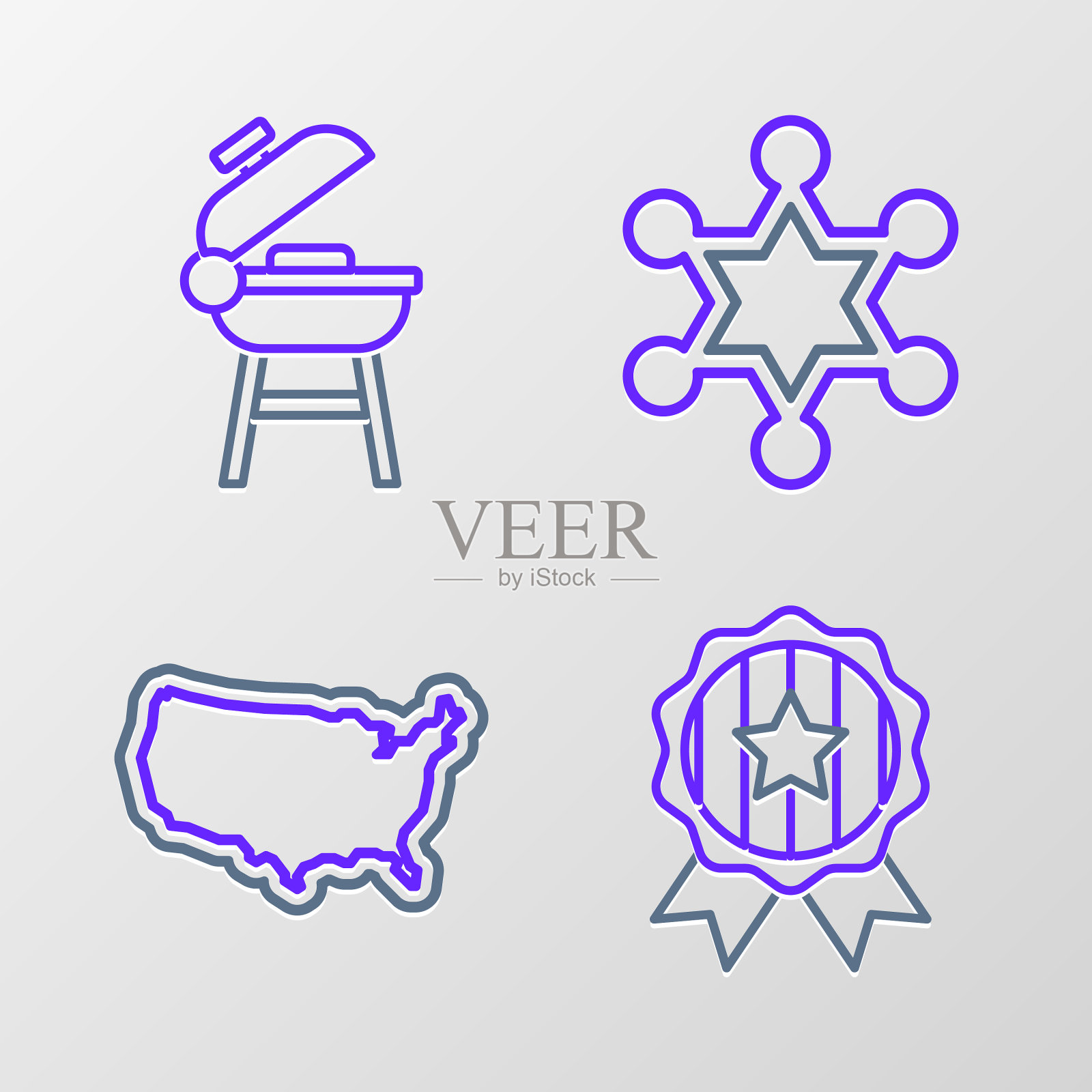 设置线奖章与星美国地图六角形图标素材