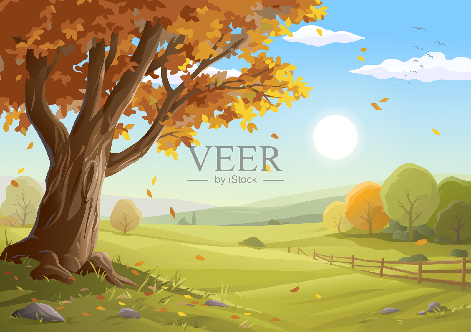 美丽的秋天的风景插画图片素材