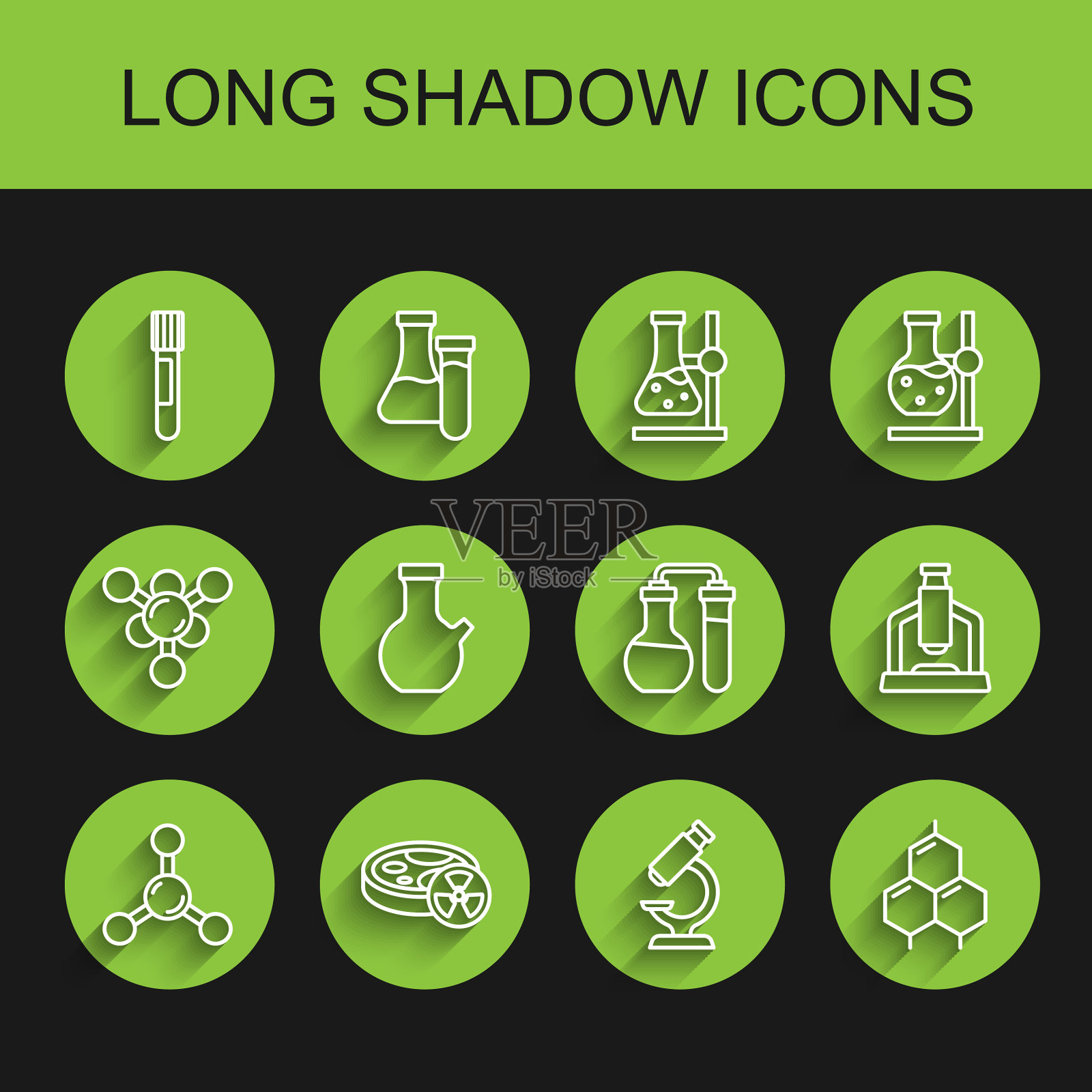 在有毒液体的分子试管中设置线图标素材