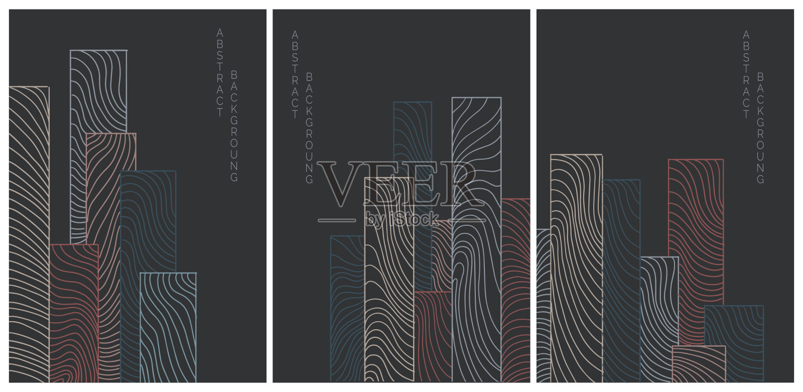 向量抽象日本风格的风景衬波在黑色背景和彩色线条插画图片素材