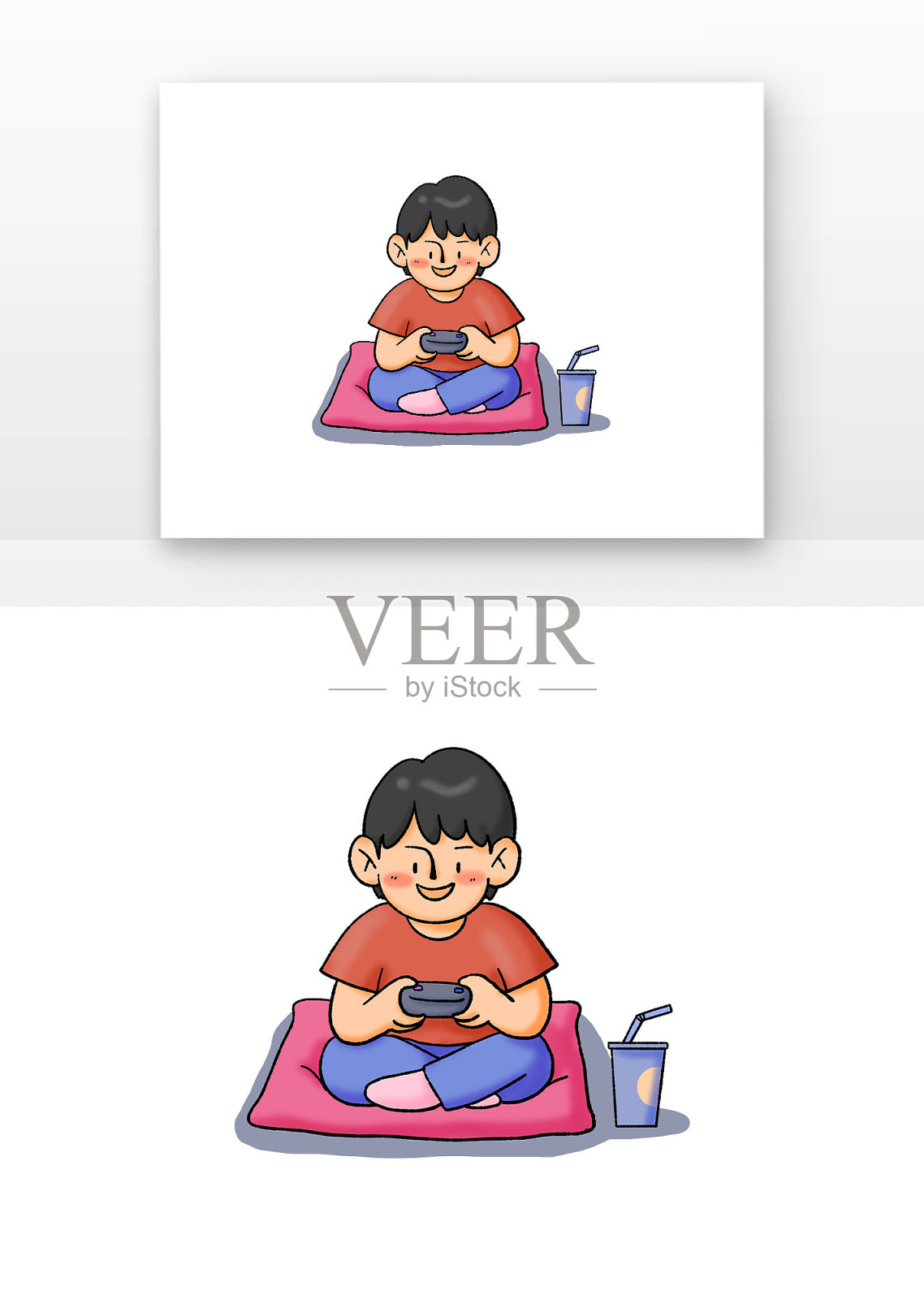 原创手绘光棍节在家打游戏元素设计元素图片