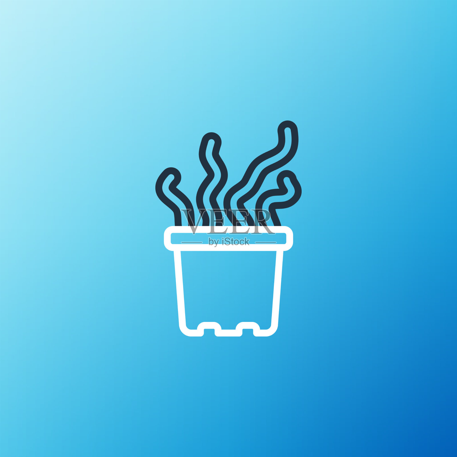 线的热带异域植物在花盆图标隔离上插画图片素材