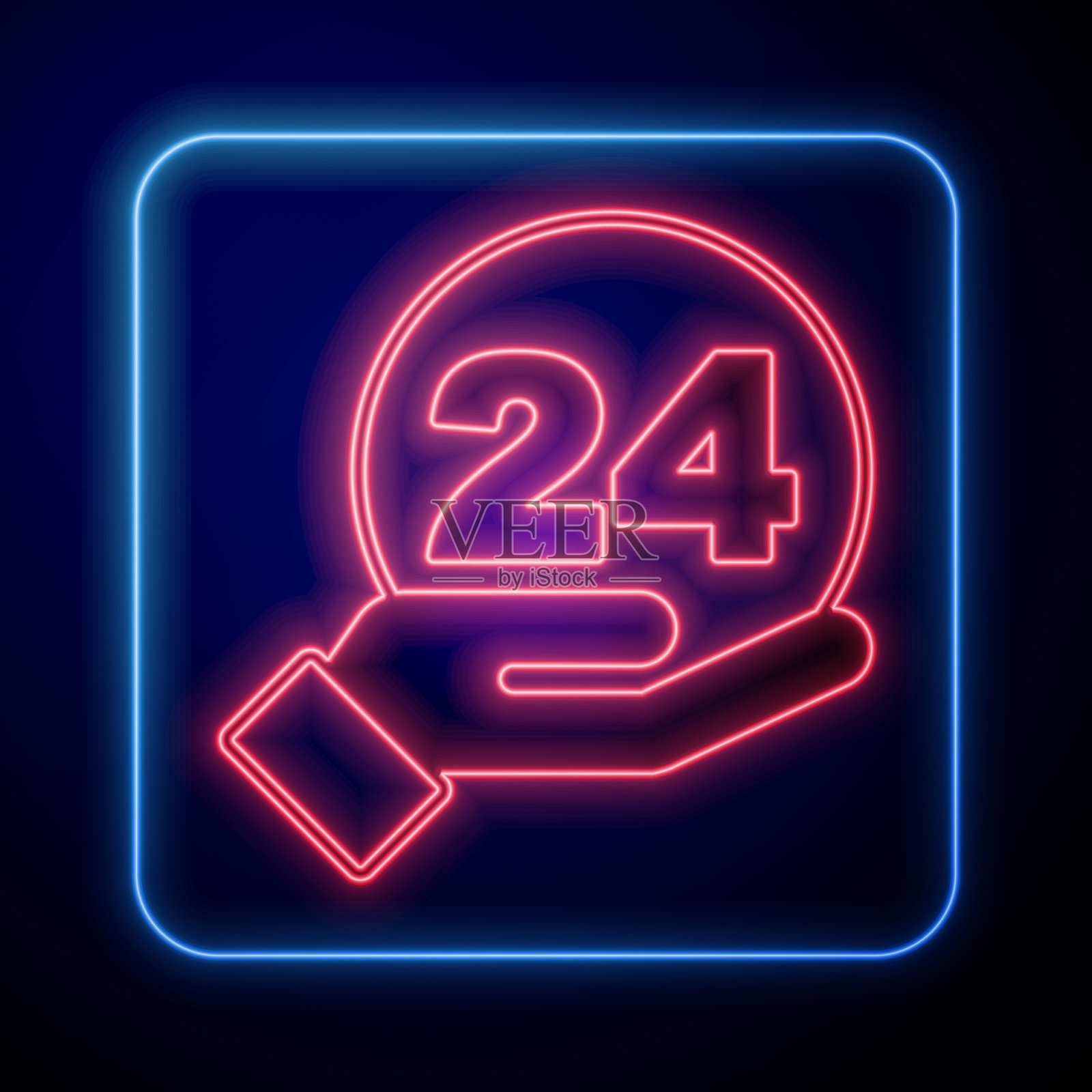 发光的霓虹灯电话24小时支持图标插画图片素材