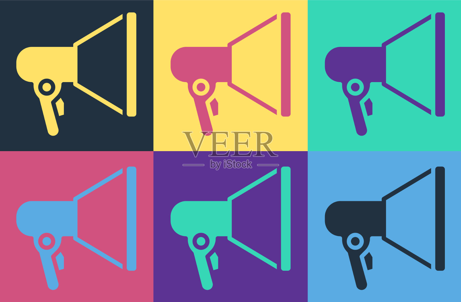 波普艺术扩音器图标孤立的颜色插画图片素材