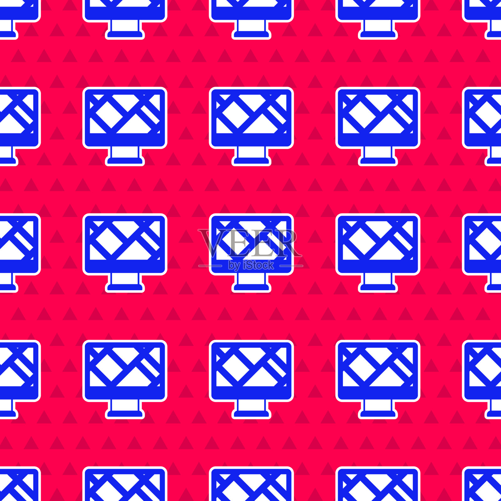 蓝色电脑显示器和折叠地图的位置插画图片素材